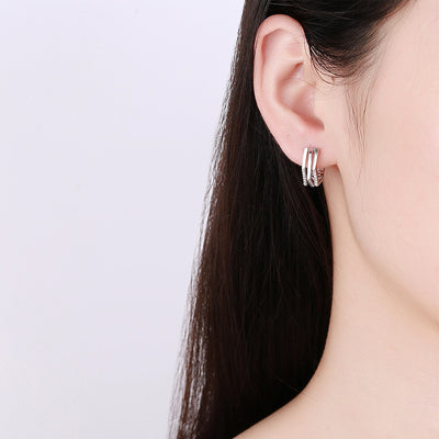 S999 Silver Fashion Simple Geometric Three-Ring Ear Clip