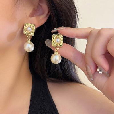 Daily Commute Geometric Pearl Eardrops Earrings High - grade Temperament Mosquito Coil Ear Clip - Zambeel