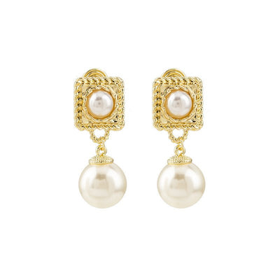 Daily Commute Geometric Pearl Eardrops Earrings High - grade Temperament Mosquito Coil Ear Clip - Zambeel