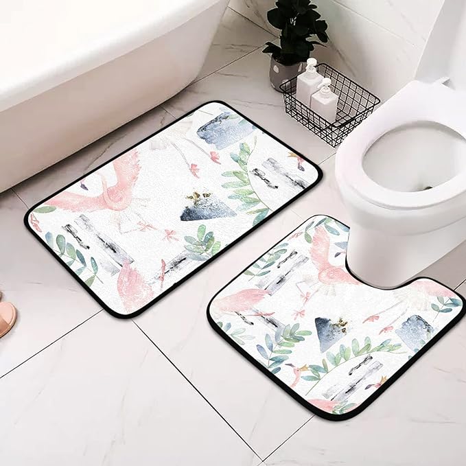 Dancing Flamingo Toilet Mat Set - Zambeel