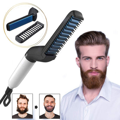 Electric Hair Straightener Brush,Men Quick Beard Straightener Styler Comb,Hair Straightening,Curly Hair Straightening Comb,Side Hair Detangling,Multifunctional Hair Curling Curler - Zambeel