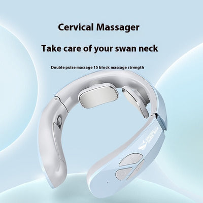 Electric Neck Massager EMS Pulse Rechargeable USB Cervical Traction Therapy Massage Stimulator Pain Relief Heating Function - Zambeel