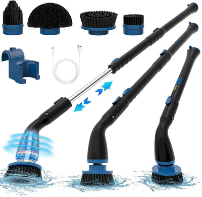 Electric Spin Scrubber, Cordless Cleaning Brush With 4 Replaceable Brush Heads And Adjustable Extension Handle Power Shower Scrubber For Bathroom, Kitchen, Tub, Tile, Floor - Zambeel