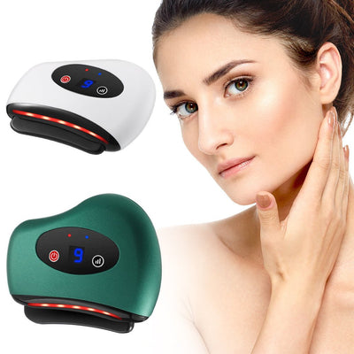 Eletric Bianstone Gua Sha Board Tools Hot Compress Heating Vibration Back Facial Massager Meridian Lymphatic Drainage Scraping Heating Vibration Scraping Neck Face Skin Lifting Removal Wrinkle Tool - Zambeel