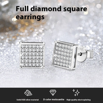 European And American Men's And Women's Pure Silver Square Earrings - Zambeel