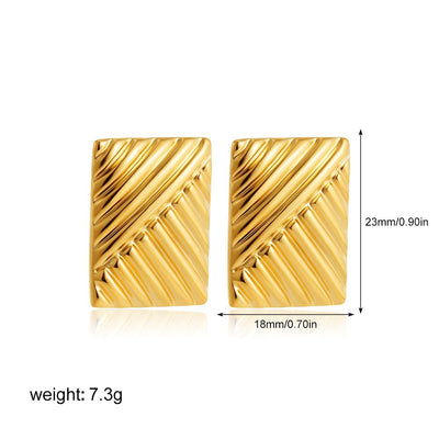 European And American Stainless Steel 18K Gold Rectangular Twill Symmetrical Eye - catching Large Studs Retro - Zambeel