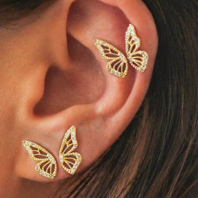 Exaggerated Bohemian Crystal Butterfly Earrings - Zambeel