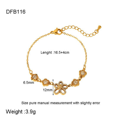 Fashion 18K Gold Plated Stainless Steel Inlaid Zircon Flower Bracelet - Zambeel