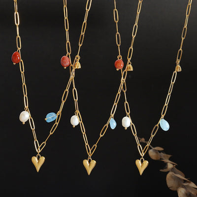 Fashion Creative Design Sense Niche Personality Accessories Freshwater Pearl Gold Plated Peach Heart Lotus Seedpod Natural Stone Necklace - Zambeel