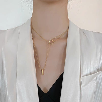 Fashion Geometric Necklace Double - layer Adjustable Length Sweater Chain Simple Temperament Necklace Women's Jewelry - Zambeel