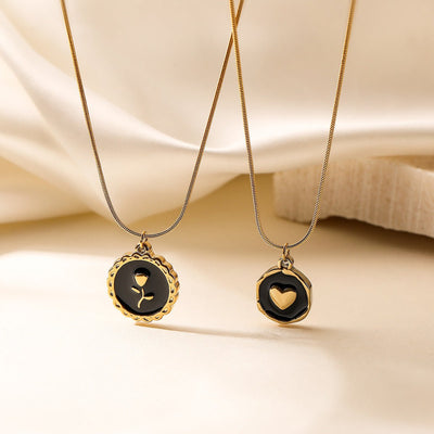 Fashion Retro Oil Dripping Heart Geometric Pendant Necklace - Zambeel