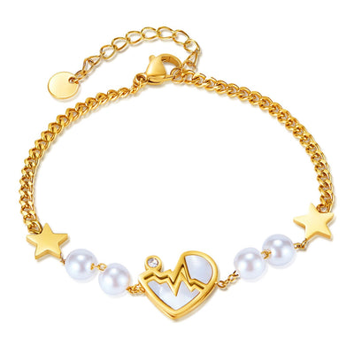 Fashion Simple Five - pointed Star Stainless Steel Heartbeat Pearl Bracelet - Zambeel