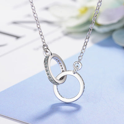 Fashion Zircon Geometric Shape Double Ring Necklace - Zambeel