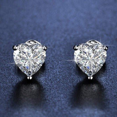 Fashionable Simple And Cute Single Diamond Heart - shaped Stud Earrings - Zambeel