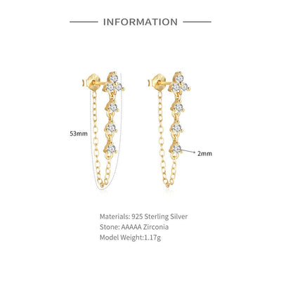 Female Pure Silver Chain Connected Diamond Studded Earrings - Zambeel