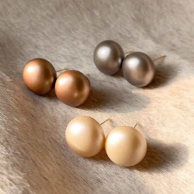 Flat Round Steamed Bread Beads Frosted Texture Pearl Ear Studs Temperamental Minority - Zambeel