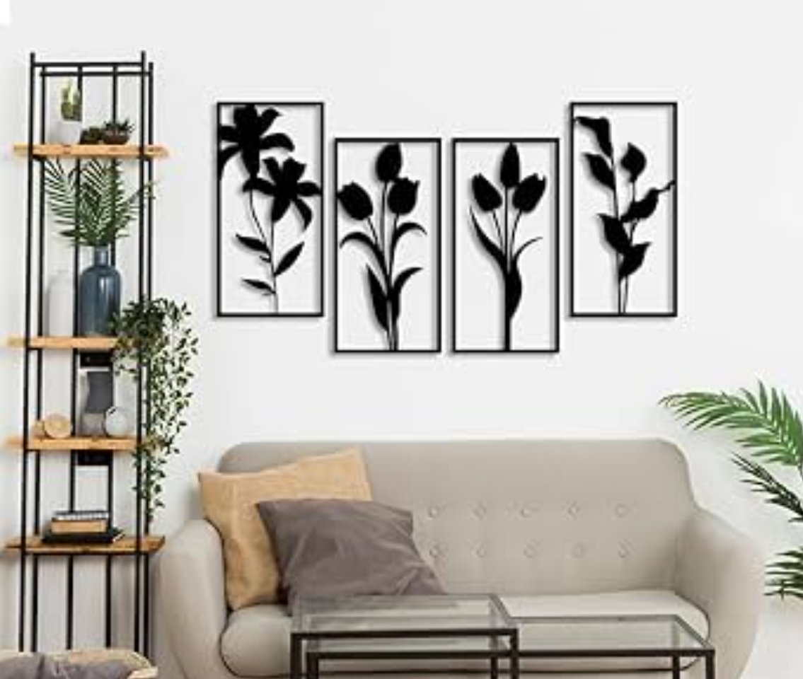 Flower Acrylic 4 piece Wall Decor Set,Acrylic Flower Wall Art, Vertical Acrylic Wall Decor, Floral Acrylic Wall Hangings, Living Room Acrylic Wall Decor (4 piece set Flower Acrylic Wall Art - Zambeel