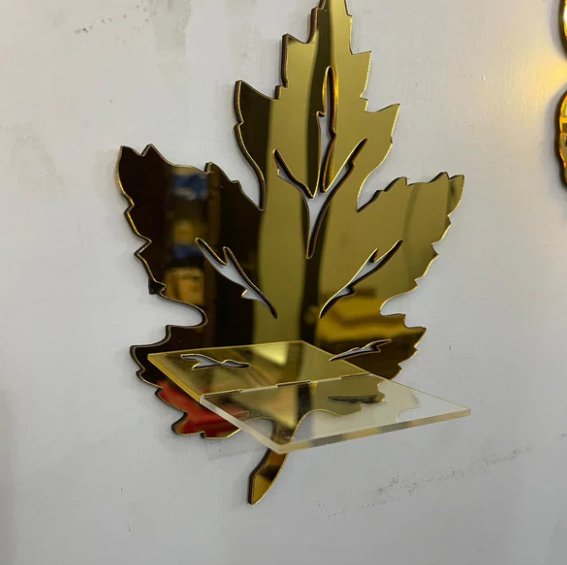 Golden Acrylic DIY Mini Leaves Shelves Wall Decor - Zambeel