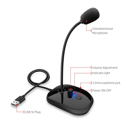 Gooseneck Computer Microphone USB Sound Card Monitor - Zambeel