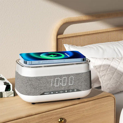 Intelligent Multifunctional Alarm Clock Bluetooth Speaker Wireless Charger Fast Charge Clock Atmosphere Night Light Home Decor - Zambeel