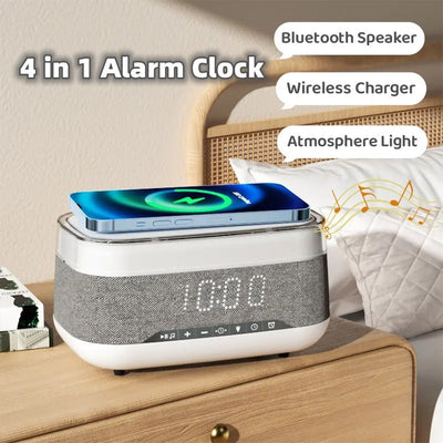 Intelligent Multifunctional Alarm Clock Bluetooth Speaker Wireless Charger Fast Charge Clock Atmosphere Night Light Home Decor - Zambeel