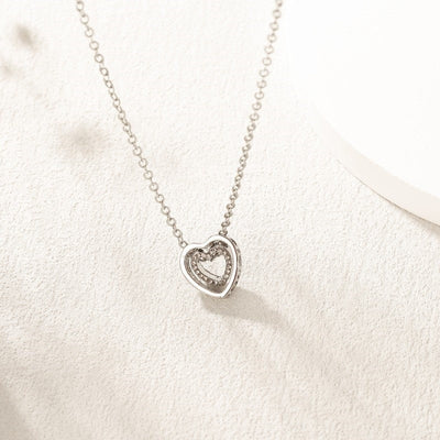 Japanese And Korean Minimalist Double Heart Necklace, Fashionable And Versatile, Full Diamond Hollow Crystal Double Heart Pendant, Collarbone Chain - Zambeel