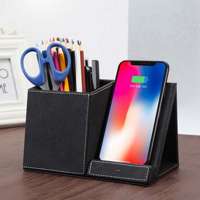 Leather Pen Holder Wireless Charger Wireless Phone Charger And Pen Holder Fast Charging Phone - Zambeel