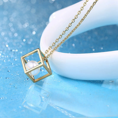 Love Cube Necklace Women's 925 Sterling Silver All - match Pearl Pendant Light Luxury Necklace - Zambeel