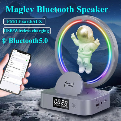 Magnetic Levitation Bluetooth - compatible Speaker Astronaut Home RGB Mini Radio TWS Sound Box Outdoor Wireless Subwoofer TF AUX USB - Zambeel