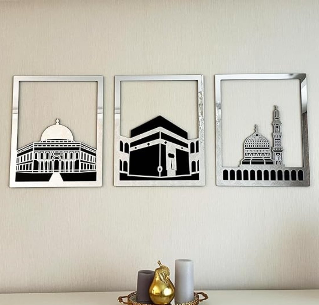 Masjid Al Aqsa, Masjid Al - Haram & Masjid An - Nabawi Islamic Wall Art | Wooden Acrylic Kaaba Wall Decor - Zambeel