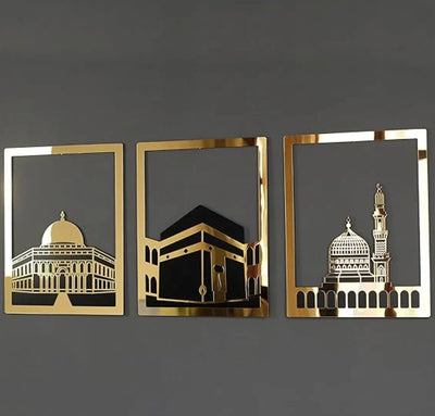 Masjid Al Aqsa, Masjid Al - Haram & Masjid An - Nabawi Islamic Wall Art | Wooden Acrylic Kaaba Wall Decor - Zambeel