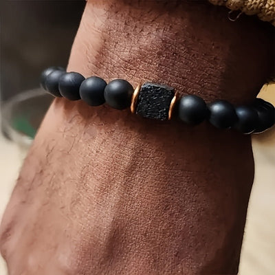 Men's Volcanic Stone Bracelet Square Black Agate - Zambeel