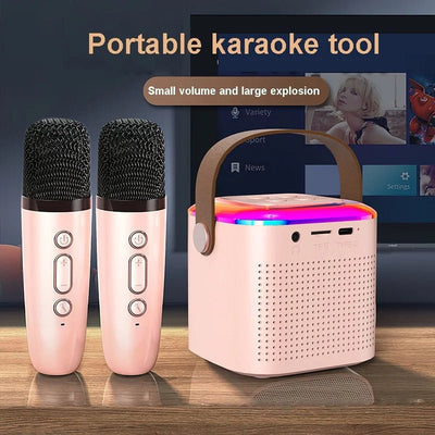 Microphone Karaoke Machine Bluetooth Speaker With 2 Wireless Mic RGB Light Home Family Singing Speaker - Zambeel