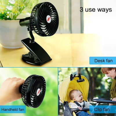 Mini Mute Clip Fan Rechargeable Silent 4 Blades Baby Stroller Fans Portable Air Cooling 3 Speeds Desk USB Fan with USB Output - Zambeel