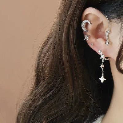 Moon Splash Star River Design Super Fairy Star Moon Ear Clip Ear Hanging Japanese And Korean Girl No Pierced Cold Wind Ear Rings - Zambeel