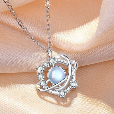 Moonstone Planet Necklace Female Rhinestone Niche Pendant Clavicle Chain - Zambeel