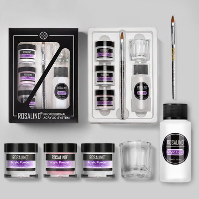 Nail Powder Acrylic System Kit Professional Nail Art Tool Set Contain Glass Cup Acrylic Liquid Extention Carving Manicure - Zambeel