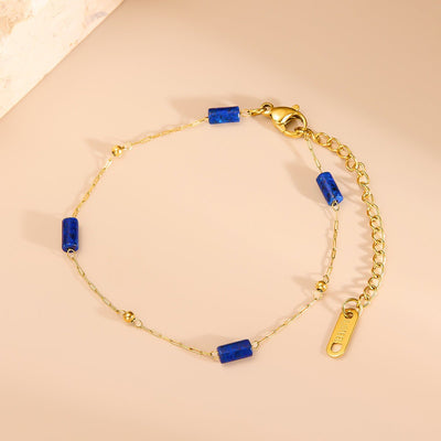 Natural Lapis Lazuli Beads Titanium Steel Bracelet For Women - Zambeel