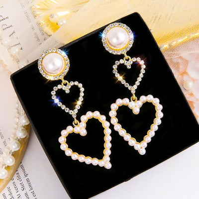 Pearl Rhinestone Drop Earrings - Zambeel