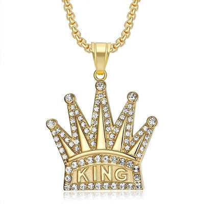 Personalized Simple Gold - plated Diamond KING Crown Pendant - Zambeel