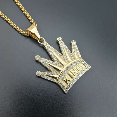 Personalized Simple Gold - plated Diamond KING Crown Pendant - Zambeel