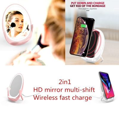 Portable Vertical With Fill Light Mirror Wireless Charger For Mobile Phone Bracket - Zambeel