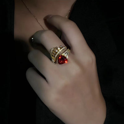 Retro Diamonds Red Opening Gold Ring - Zambeel