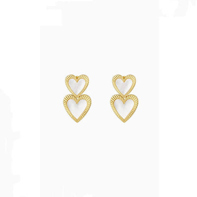 Retro Fashion Double Peach Heart Fritillary Stud Earrings - Zambeel