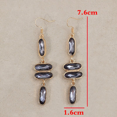 Retro Women's Long Golden Edge Earrings Ornamental Stone Alloy - Zambeel