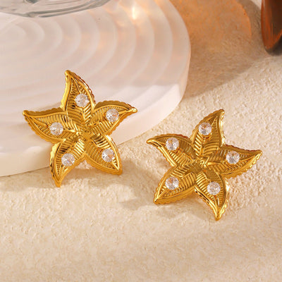 Rusty Steel Exaggerated Design Starfish Earrings Women's Seaside - Zambeel