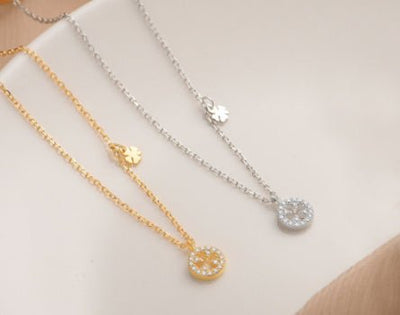 S925 Silver Diamond Clover Element Round Necklace Elegant Sweet Style Clavicle Chain Female - Zambeel