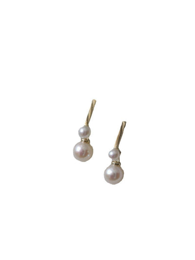 S925 Sterling Silver Gold - plated Stud Earring Women's Pearl Pear - shaped - Zambeel