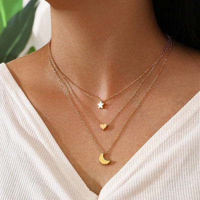 Shang Multi - layer Star Moon Love Pendant Necklace - Zambeel