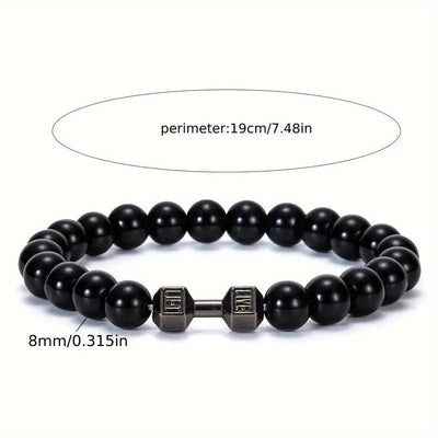 Silver Bracelet Elastic Bright Black Alloy Men's Dumbbell - Zambeel